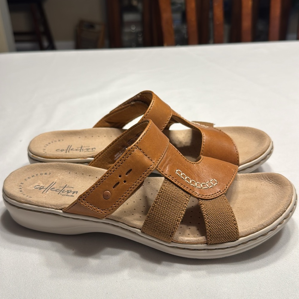 EUC Clarks Leisa Emily Tan Leather Comfort Sandals. Size 8 - Picture 5 of 8
